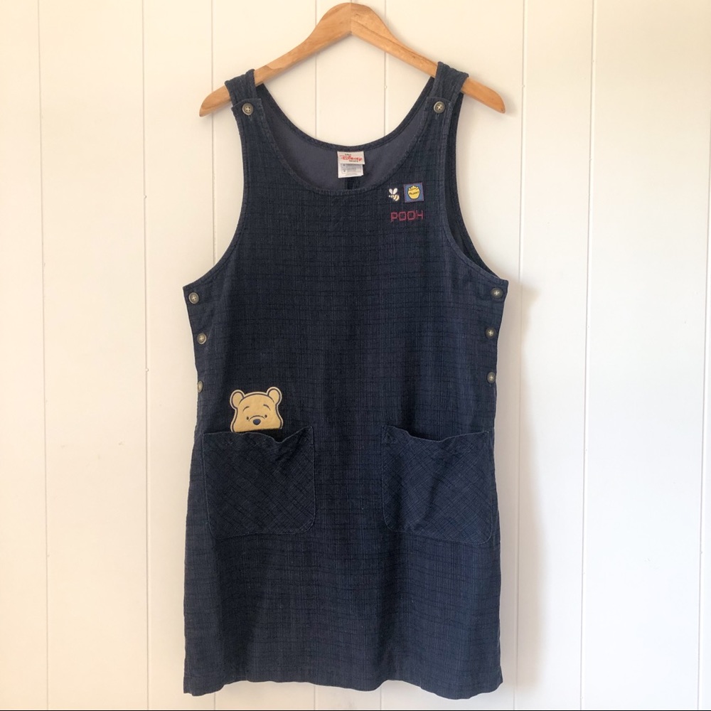 Vintage Disney Overall Dress Pooh Blue Corduroy